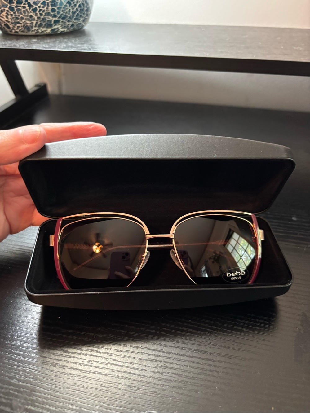 BEBE BBOS2000 Women's Geometric Sunglasses - Rose Gold & Burgundy with Case